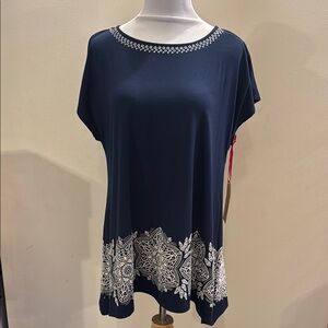 Ruby Rd. Navy Blue Cap Sleeve Embellished Tunic